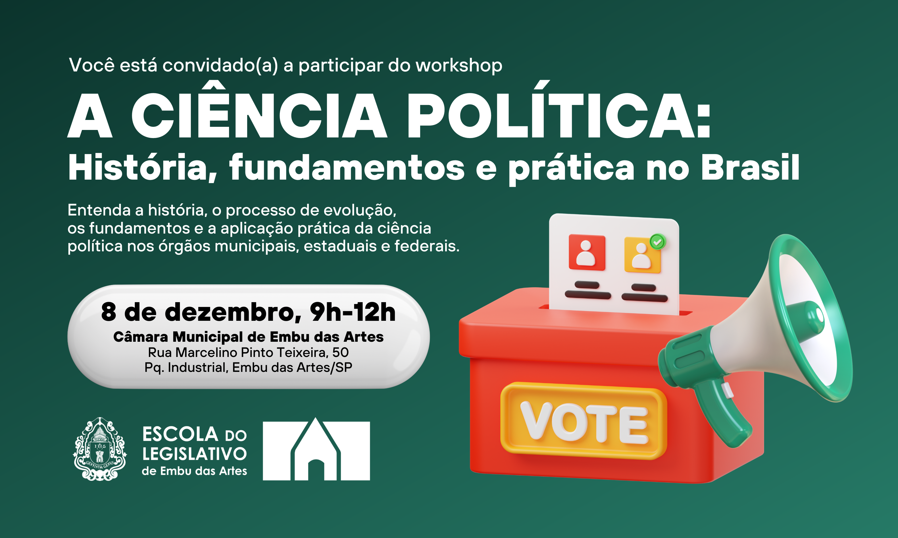 Escola do Legislativo promove workshop sobre Ciência Política no próximo dia 8